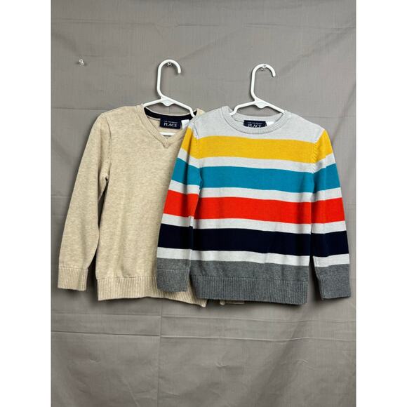 The Children's Place Toddler Boy Sweater Bundle Stripes and Light Tan, Size 3T - Picture 1 of 8